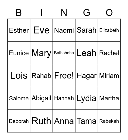 Women of the Bible Bingo Card