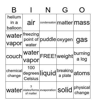 Matter Bingo Card