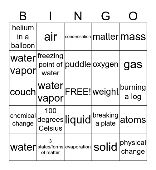 Matter Bingo Card