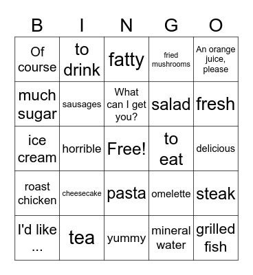 Food Bingo Card