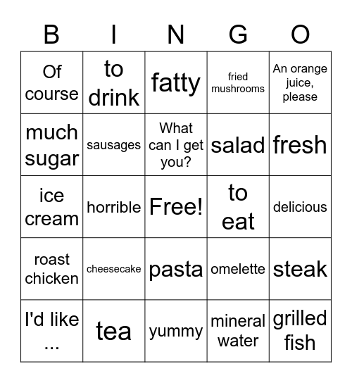 Food Bingo Card