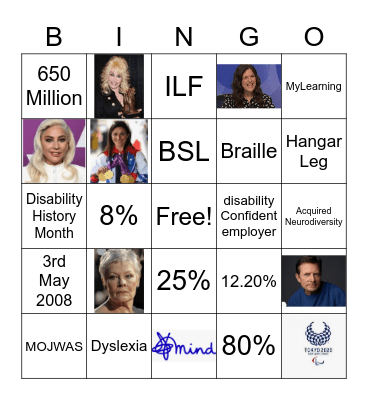 Disability History Month Bingo Card