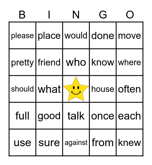 Trick Word Bingo Card