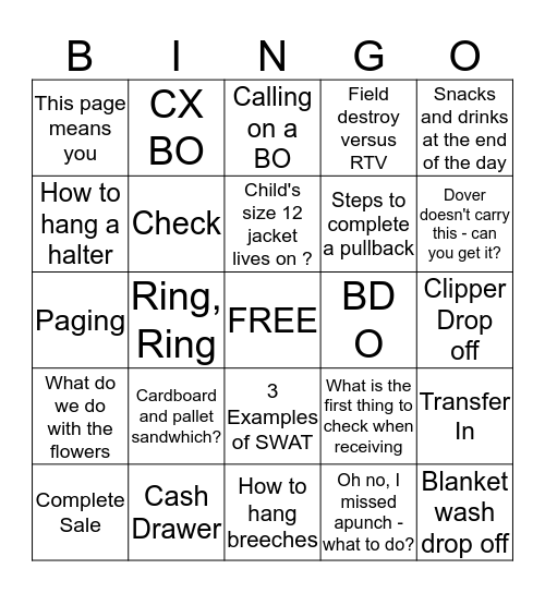 DOVER Bingo Card