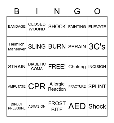 FIRST AID Bingo Card