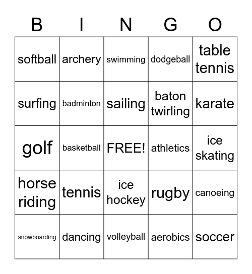 SPORTS Bingo Card