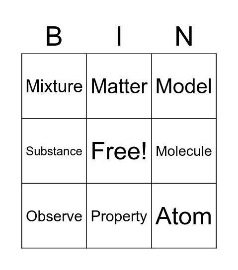 Matter Vocabulary Bingo Card