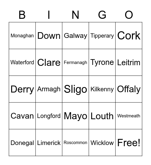 Counties Of Ireland Bingo Card