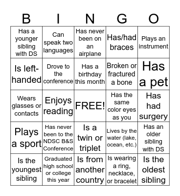 Human BINGO:  Find someone who.. Bingo Card