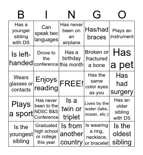 Human BINGO:  Find someone who.. Bingo Card