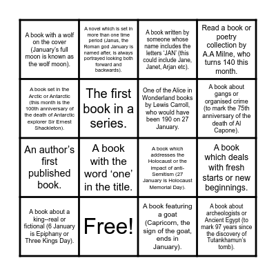 January Bingo Card