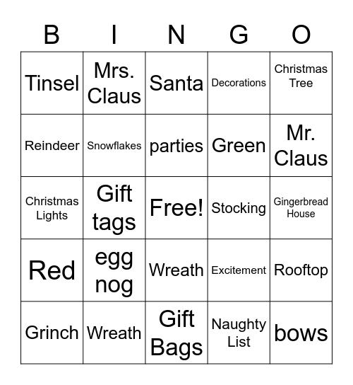 UGLY SWEATER Bingo Card