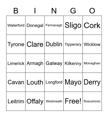 Counties Of Ireland Bingo Card
