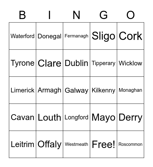 Counties Of Ireland Bingo Card
