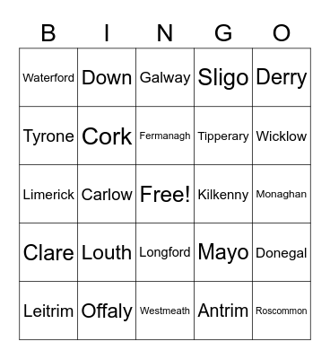 Counties Of Ireland Bingo Card