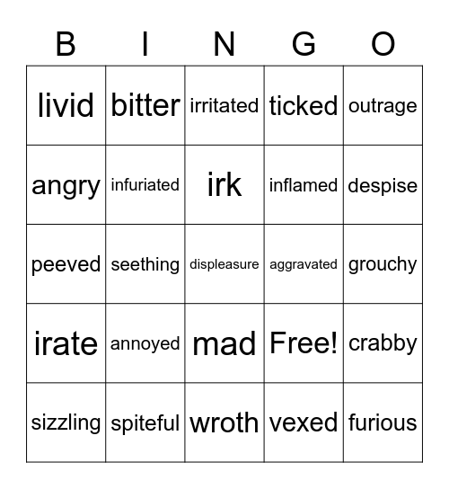 Angry Bingo Card