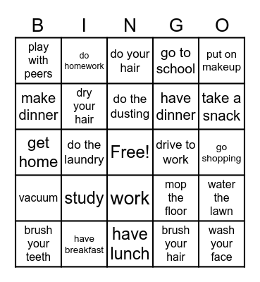 YG - Daily Routines Vocabulary - Bingo Card