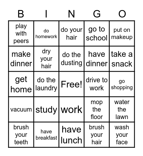 YG - Daily Routines Vocabulary - Bingo Card