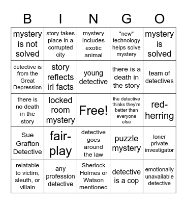 Detective Fiction Bingo Card