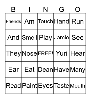 My Friend and I Bingo Card