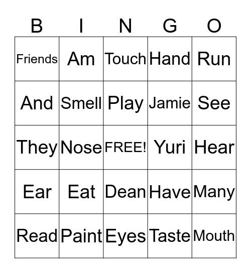 My Friend and I Bingo Card
