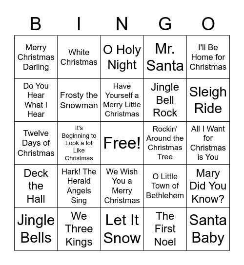 Christmas Singo Bingo Card