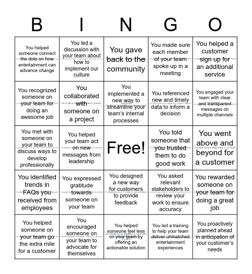 Behaviors Bingo Card