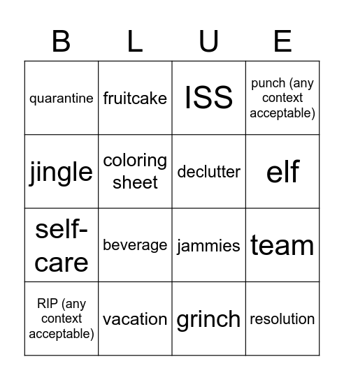 Blue Team December Bingo Card