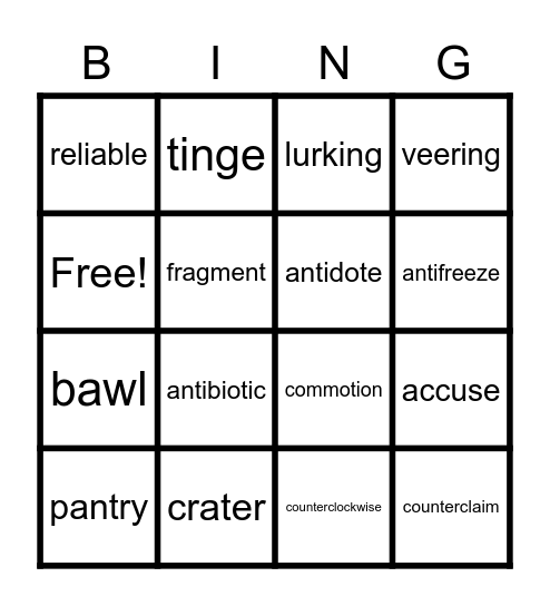 Milkweed Vocabulary Bingo Card