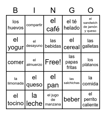 Desayuno y Almuerzo Bingo Card