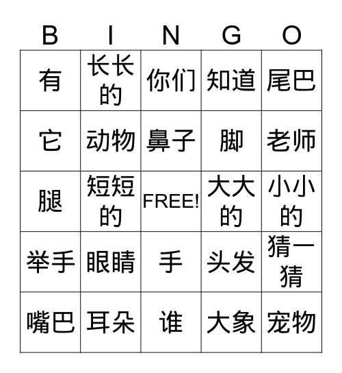 身体部位 Bingo Card