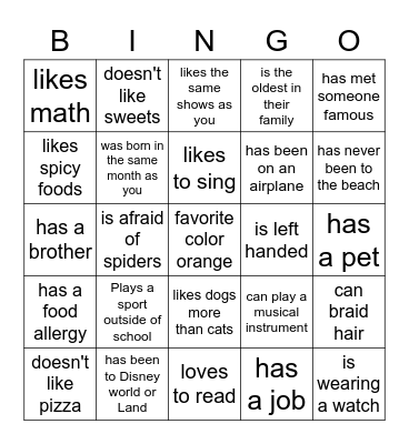 Get to Know You Bingo Card