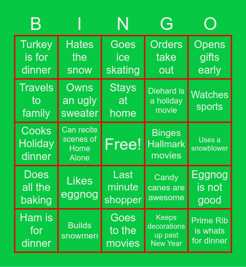 Holiday Bingo Card
