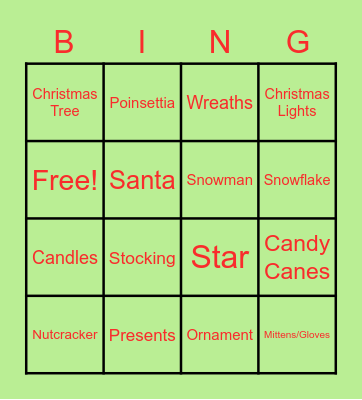 Christmas Scavenger Hunt Bingo Card