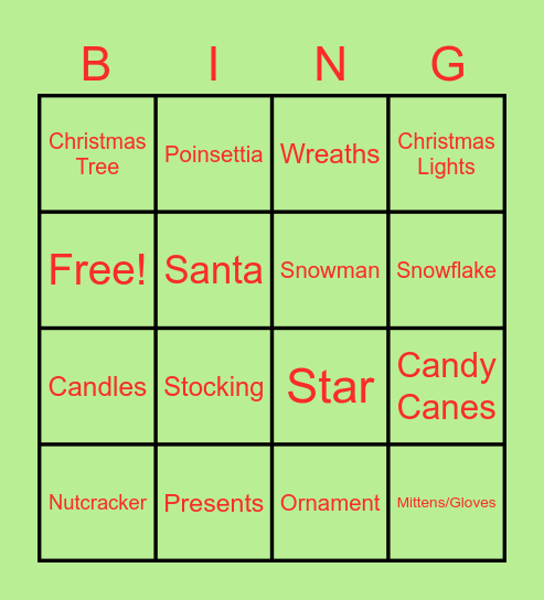 Christmas Scavenger Hunt Bingo Card