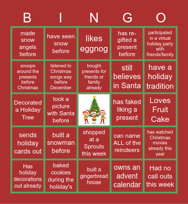 Virtual Holiday Bingo Card