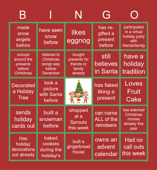 Virtual Holiday Bingo Card