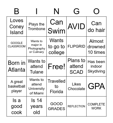 AVID BINGO Card