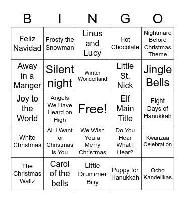 Holiday Music Bingo! Bingo Card