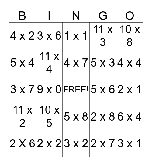 Multiplication  Bingo Card