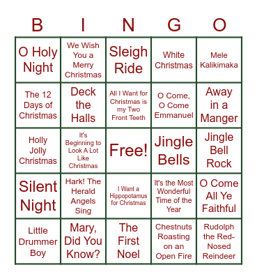 Name That Christmas Song Bingo Card