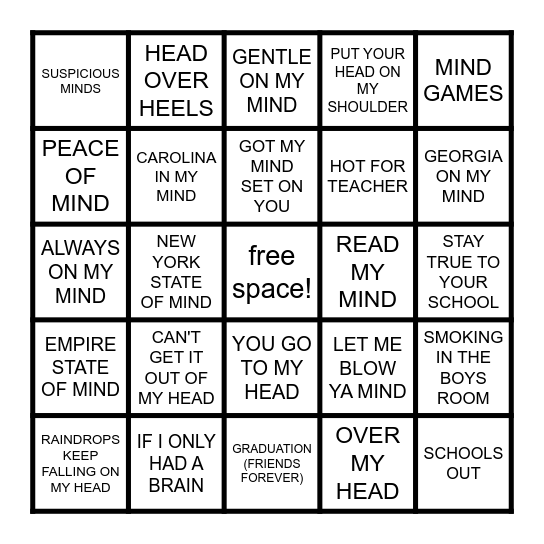 USE YOUR HEAD, BRAIN, & MIND Bingo Card