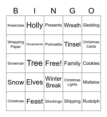 Winter Holiday BINGO - Game 2 Bingo Card