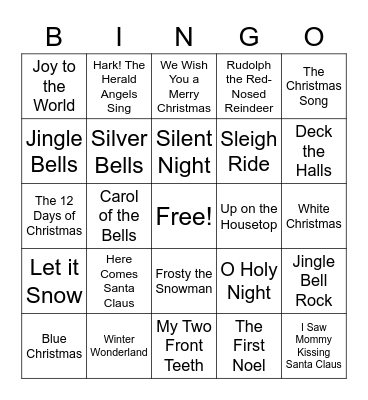 Christmas Carol Bingo Card
