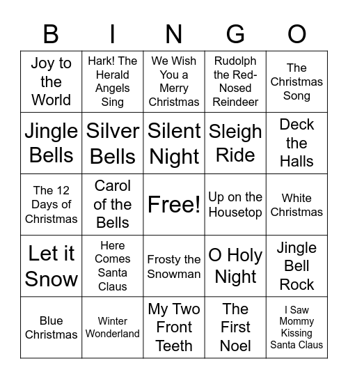 Christmas Carol Bingo Card