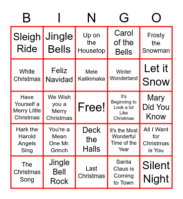 Christmas Song Bingo! Bingo Card