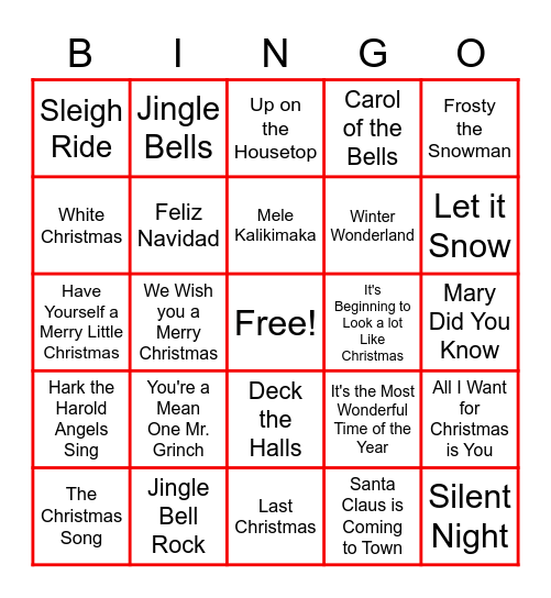 Christmas Song Bingo! Bingo Card