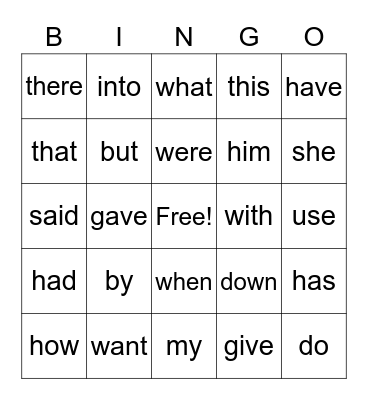 Sight Words 2 Bingo Card