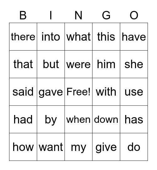 Sight Words 2 Bingo Card