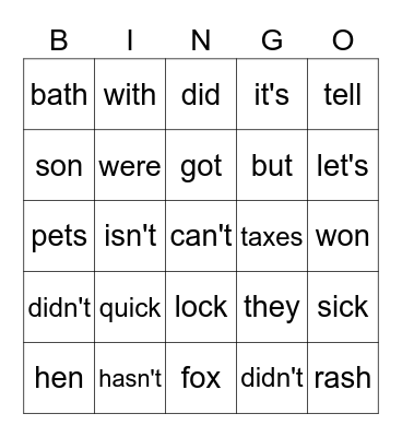 ESOL Bingo Card